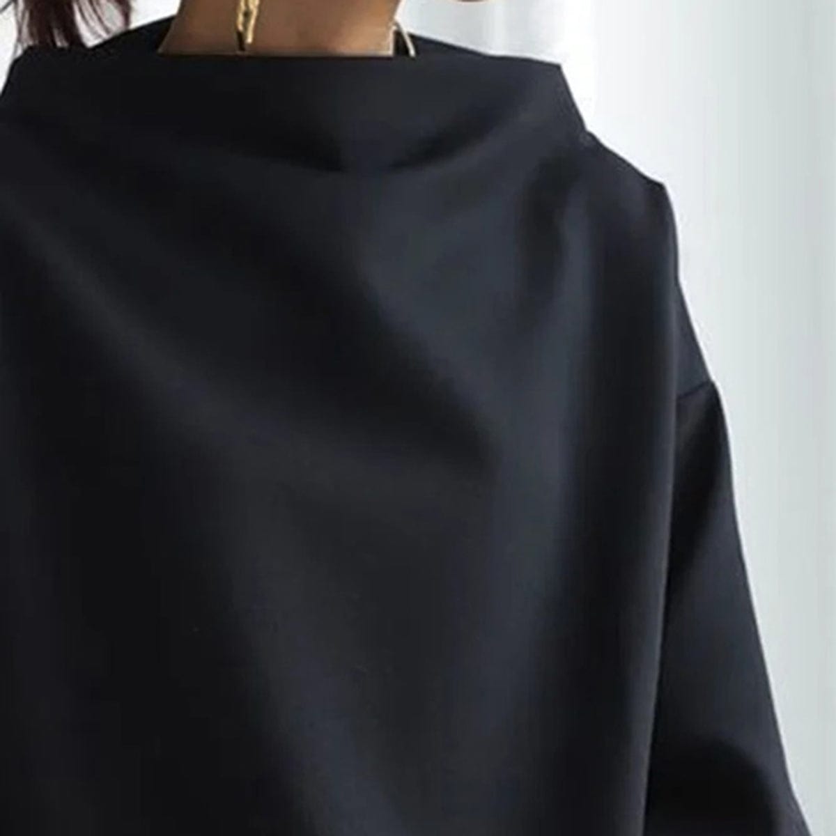Top de Cuello Alto Sofisticado para Mujer Silueta Relajada de Manga Larga Casual Elegante – Renli