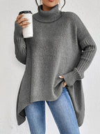 Suéter de Cachemira de Cuello Alto Oversized para Mujer, Suelto, Cálido, Suave, Tejido Casual para el Invierno – Ella
