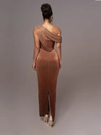 Vestido Largo Esculpido de Una Sola Manga para Mujer Luxe Formal de Boda Gala de Noche Elegante – Agatha