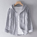 Blusa de Lino Transpirable para Mujer con Capucha, Botones y Corte Suelto – Blanca