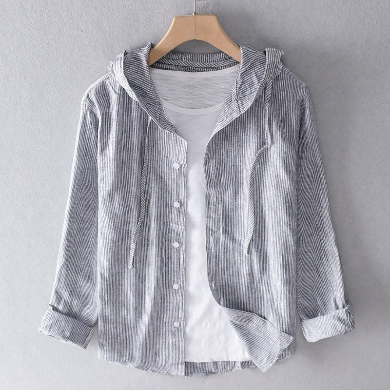 Blusa de Lino Transpirable para Mujer con Capucha, Botones y Corte Suelto – Blanca