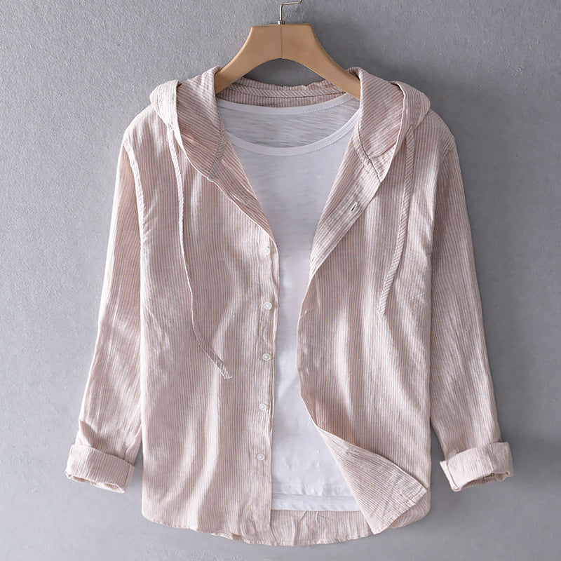 Blusa de Lino Transpirable para Mujer con Capucha, Botones y Corte Suelto – Blanca