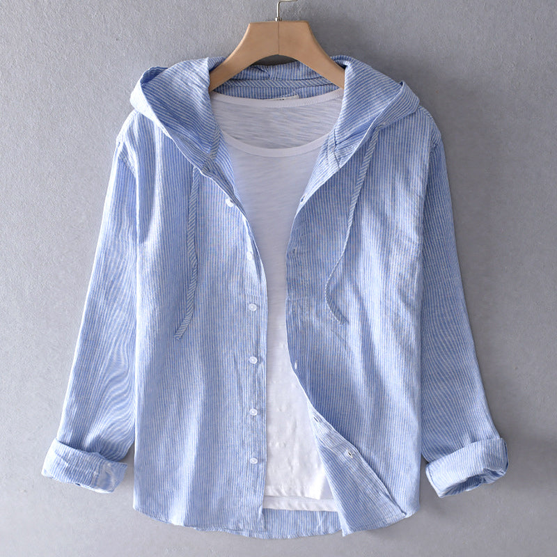 Blusa de Lino Transpirable para Mujer con Capucha, Botones y Corte Suelto – Blanca