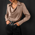 Blusa de Satén con Cuello Drapeado y Manga Larga para Mujeres Elegante y Versátil – Samantha