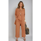 Conjunto de Pantalones de Tres Piezas para Mujer: Top sin Mangas, Pantalones de Pierna Ancha, Casual de Negocios, Elegante, Versátil, Chic