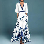 Vestido Largo Floral Elegante para Mujer con Escote en V y Manga Larga para Fiestas de Jardín Verano Gala – Jill