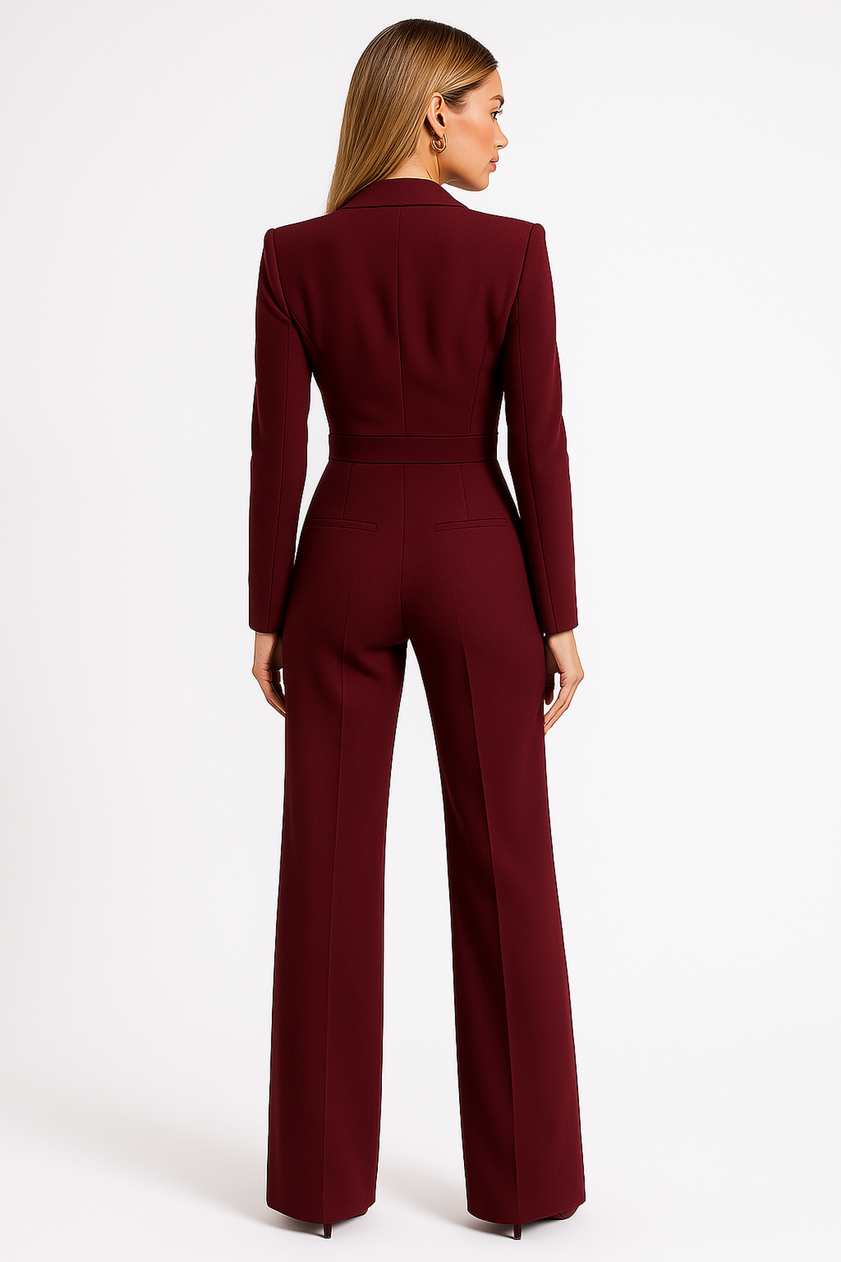 Mono Elegante para Mujer con Manga Larga y Pierna Ancha – Burdeos