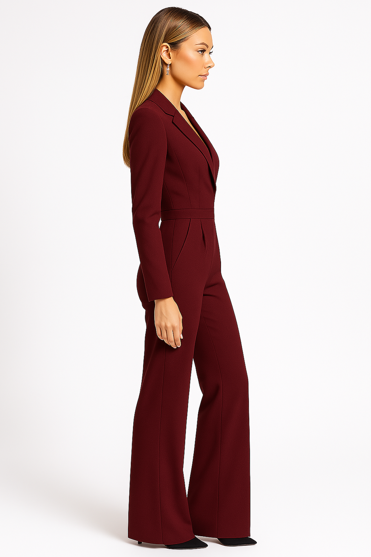 Mono Elegante para Mujer con Manga Larga y Pierna Ancha – Burdeos