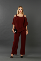 Conjunto Elegante de Dos Piezas para Mujeres: Top y Pantalones de Pierna Ancha para Eventos Formales, Bodas, Galas y Fiestas de Cóctel de Lujo – Burdeos, Negro, Blanco, Azul