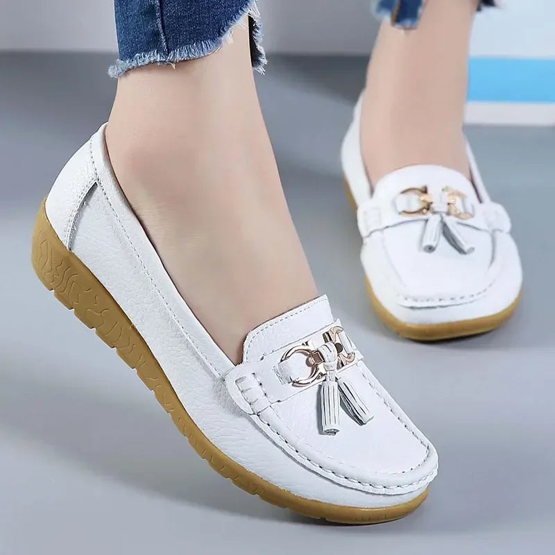Mocasines de Cuero para Mujeres, Slip-On, Planos, con Soporte para el Arco, Zapatos Casual para el Día a Día