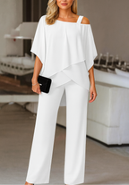 Conjunto Elegante de Dos Piezas para Mujeres: Top y Pantalones de Pierna Ancha para Eventos Formales, Bodas, Galas y Fiestas de Cóctel de Lujo – Burdeos, Negro, Blanco, Azul