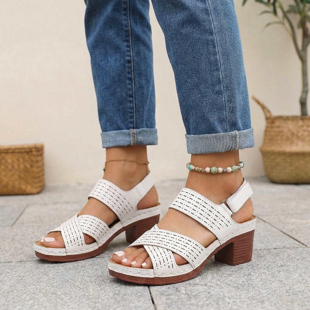 Sandalias de Verano Casual para Mujeres con Plataforma Ortopédica, Tacon Cómodo, Correa Ajustable y Punta Abierta – Victoria