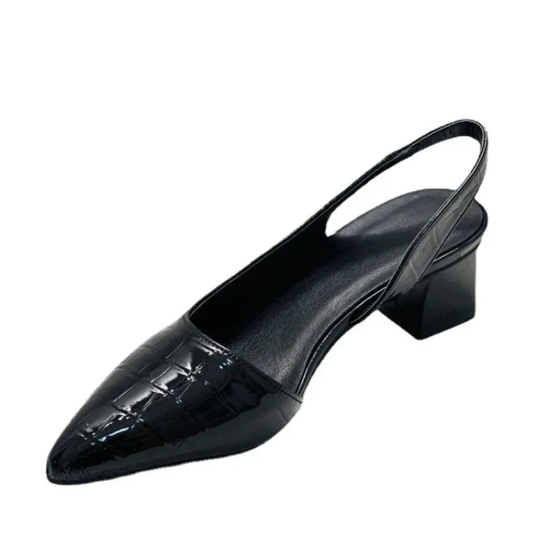 Zapatos de Tacón Bajo Elegantes con Punta Afilada para Mujeres, Slingback, Trabajo, Oficina, Formal, Boda, Fiesta, Uso Diario – Pernille Negro Marrón