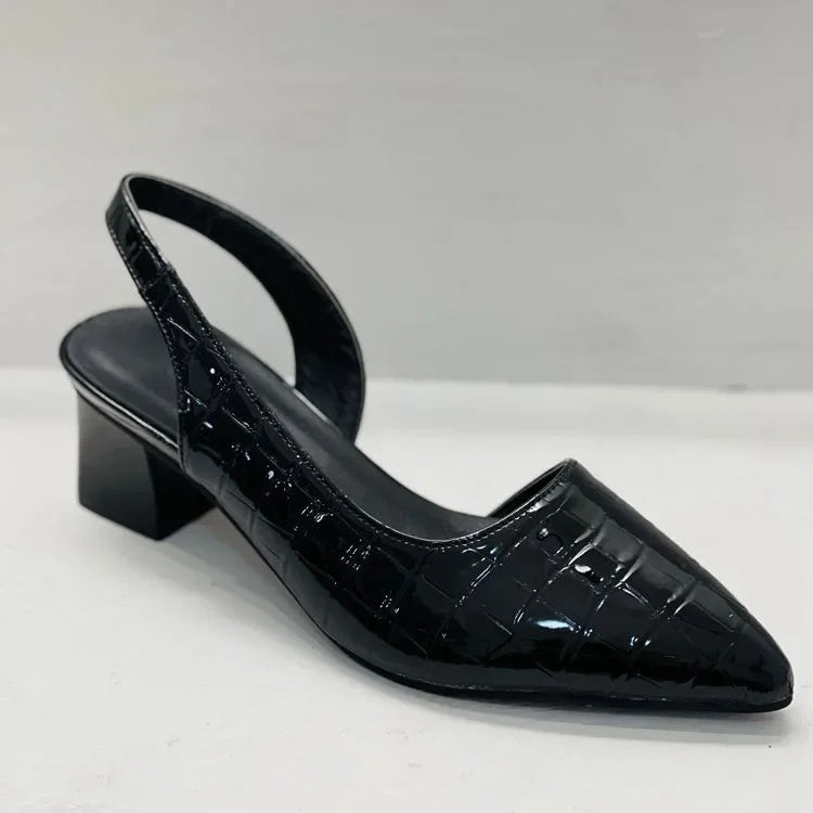 Zapatos de Tacón Bajo Elegantes con Punta Afilada para Mujeres, Slingback, Trabajo, Oficina, Formal, Boda, Fiesta, Uso Diario – Pernille Negro Marrón