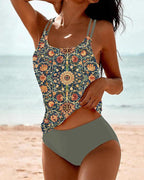 Conjunto de Tankini Impreso para Mujeres con Cintura Alta y Tirantes en Capas, Estilo Playero de Verano – Multicolor