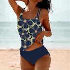 Conjunto de Tankini Impreso para Mujeres con Cintura Alta y Tirantes en Capas, Estilo Playero de Verano – Multicolor