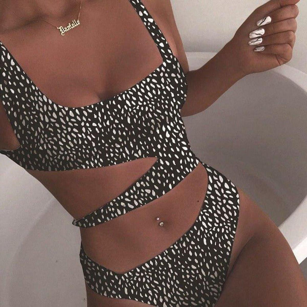 Traje de baño de una pieza con corte asimétrico y recortes para mujer, con efecto push-up, ideal para playa, piscina, vacaciones, resort, verano, audaz y sexy – Negro