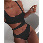 Traje de baño de una pieza con corte asimétrico y recortes para mujer, con efecto push-up, ideal para playa, piscina, vacaciones, resort, verano, audaz y sexy – Negro