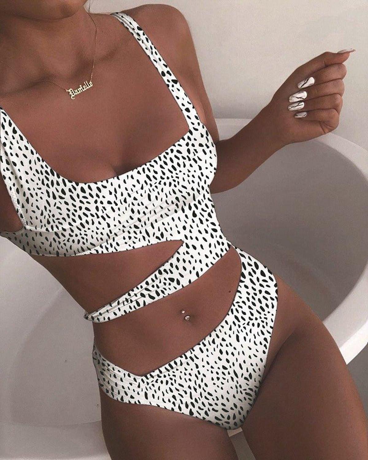 Traje de baño de una pieza con corte asimétrico y recortes para mujer, con efecto push-up, ideal para playa, piscina, vacaciones, resort, verano, audaz y sexy – Negro