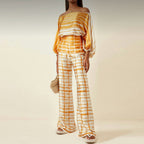 Conjunto de Verano de Dos Piezas para Mujeres, Top Fluido Impreso y Pantalones de Pierna Ancha, Atuendo Elegante y Casual para Vacaciones