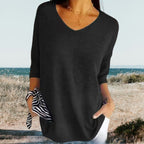 Top de Punto Ligero de Verano Para Mujer Con Escote En V, Ajuste Relajado, Casual, Cersátil y Suave – Gerda