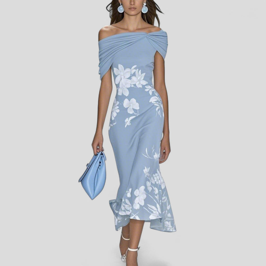 Vestido Midi Floral Elegante para Mujeres Sin Hombros Casual Formal Invitada de Boda Chic – Isabrunel