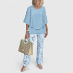 Conjunto Sofisticado de Dos Piezas para Mujeres Blusa Relajada Pantalones de Pierna Ancha Casual Elegante Diario – Martha