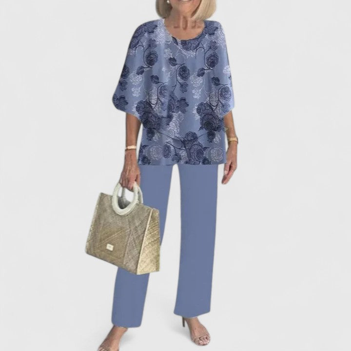 Conjunto Sofisticado de Dos Piezas para Mujeres Blusa Relajada Pantalones de Pierna Ancha Casual Elegante Diario – Martha