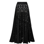 Conjunto de Traje de Baño de Una Pieza Negro con Corte Láser y Falda Larga con Escote en V para Vacaciones en la Playa, Resort, Fiesta en la Piscina y Crucero – Negro