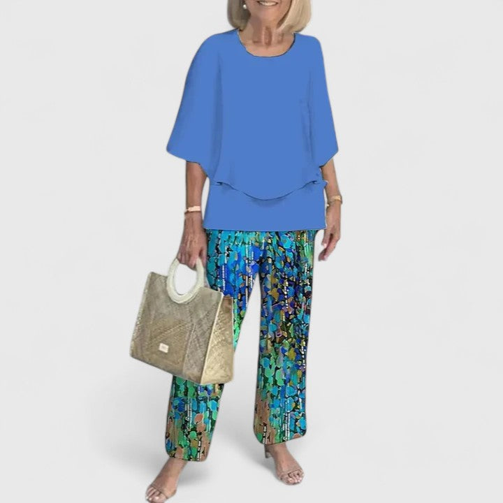 Conjunto Sofisticado de Dos Piezas para Mujeres Blusa Relajada Pantalones de Pierna Ancha Casual Elegante Diario – Martha