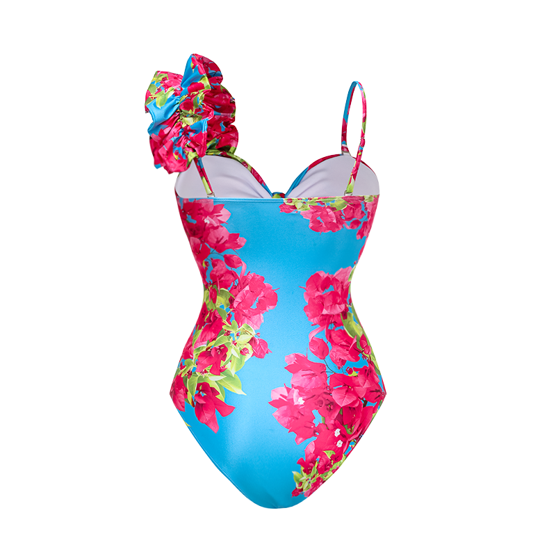 Traje de Baño de Una Pieza Con Corte láser En Forma De Flor y Falda Cubriente, Escote En V, Elegante, Para la Playa, Perano – Azul marino