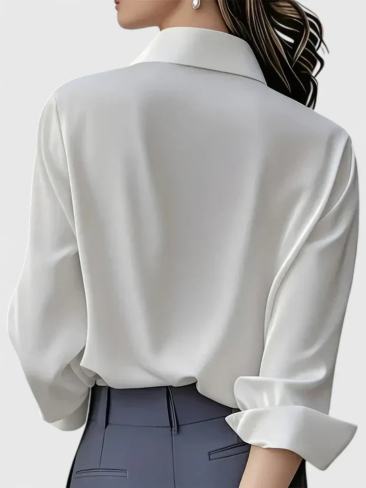 Blusa Elegante de Cuello Abotonado para Mujeres de Manga Larga, Ajuste Relajado, Casual y Chic – Melvaya