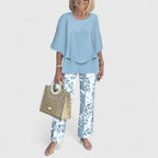 Conjunto Sofisticado de Dos Piezas para Mujeres Blusa Relajada Pantalones de Pierna Ancha Casual Elegante Diario – Martha