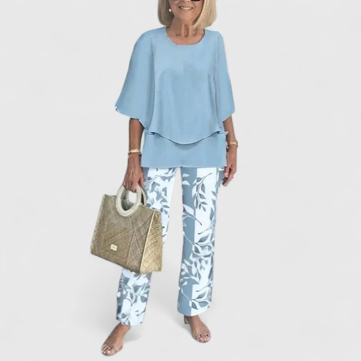 Conjunto Sofisticado de Dos Piezas para Mujeres Blusa Relajada Pantalones de Pierna Ancha Casual Elegante Diario – Martha