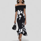 Vestido Midi Floral Elegante para Mujeres Sin Hombros Casual Formal Invitada de Boda Chic – Isabrunel