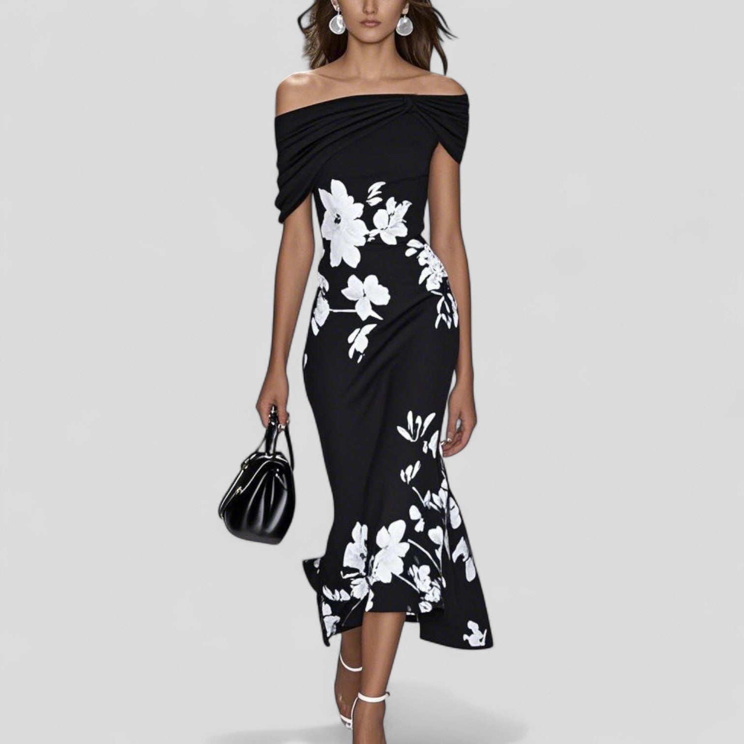 Vestido Midi Floral Elegante para Mujeres Sin Hombros Casual Formal Invitada de Boda Chic – Isabrunel