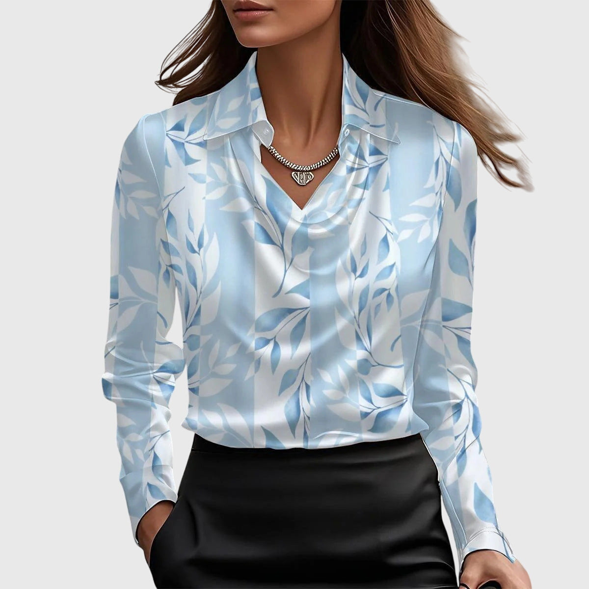 Blusa de Satén Elegante para Mujeres con Cuello de Cowl y Manga Larga, Brillo Lujoso, Ajuste Fluido, Casual Chic – Brooklyn