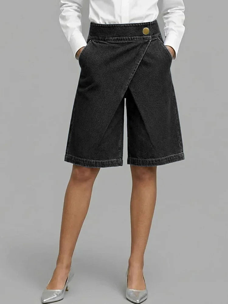 Shorts de mezclilla de pierna ancha y cintura alta para mujer, casuales, de uso diario, moda urbana, verano, playa, vacaciones, bermuda – Harlow