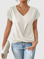 Top V-Neck Confortable para Mujeres con Twist Frontal de Manga Corta Casual Chic – Mahrianne