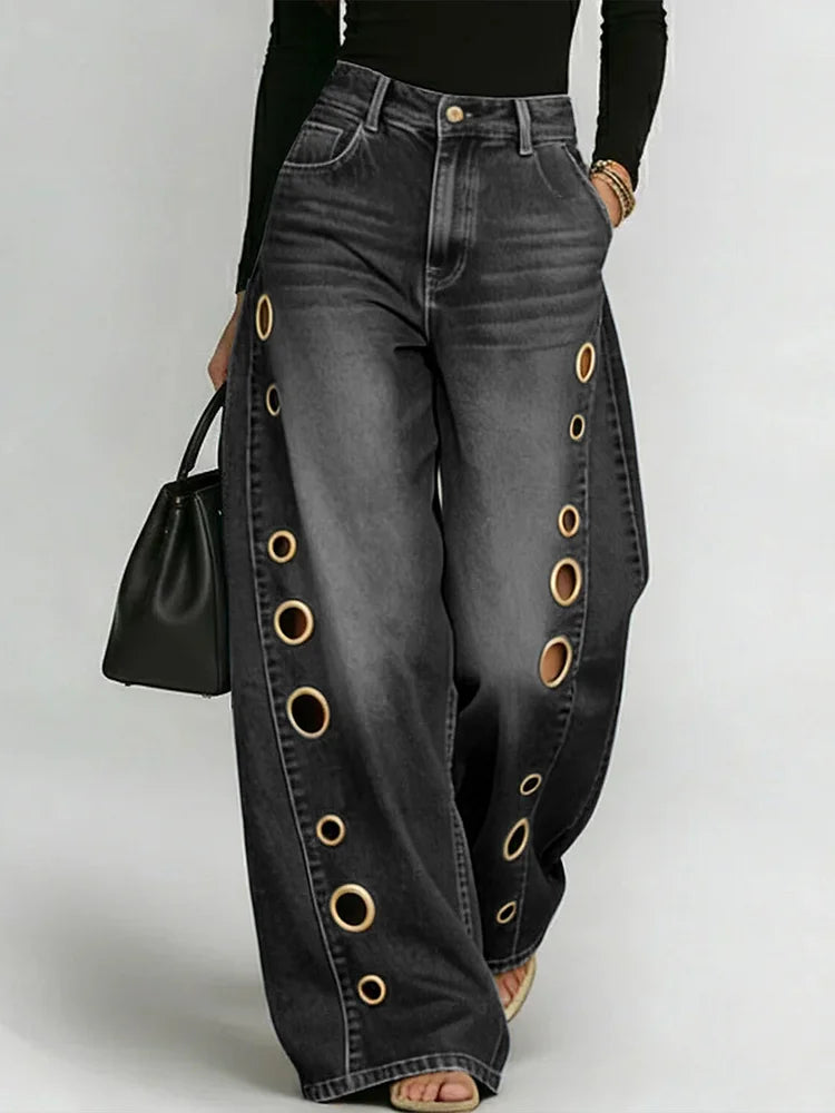Jeans de Pierna Ancha de Cintura Alta para Mujer, Casual, Sueltos, Moda Urbana, Pantalones de Mezclilla con Cierre – Riviera