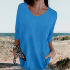 Top de Punto Ligero de Verano Para Mujer Con Escote En V, Ajuste Relajado, Casual, Cersátil y Suave – Gerda