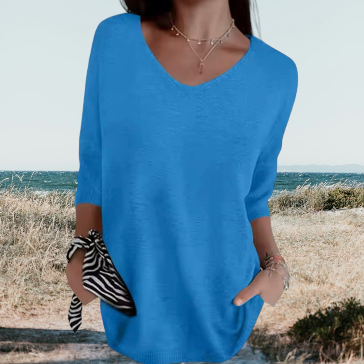Top de Punto Ligero de Verano Para Mujer Con Escote En V, Ajuste Relajado, Casual, Cersátil y Suave – Gerda