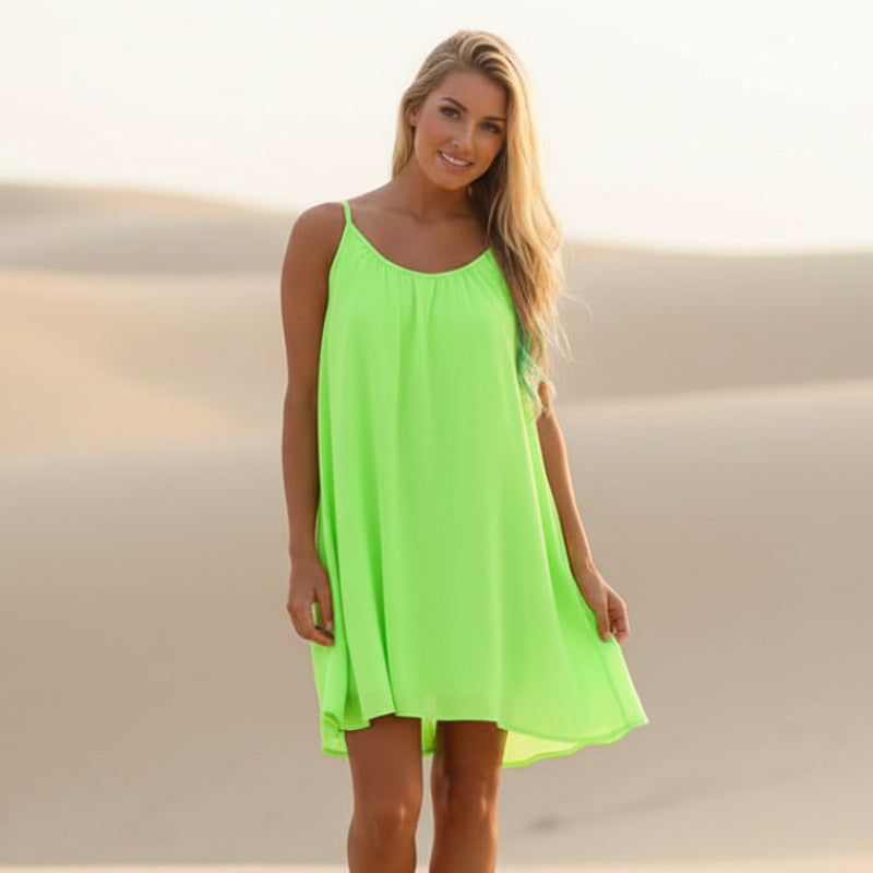 Vestido Mini Sin Mangas Boho para Playa, Cubierta de Playa, con Tirantes Finos, Transparente, de Crochet en la Espalda, Casual para Verano