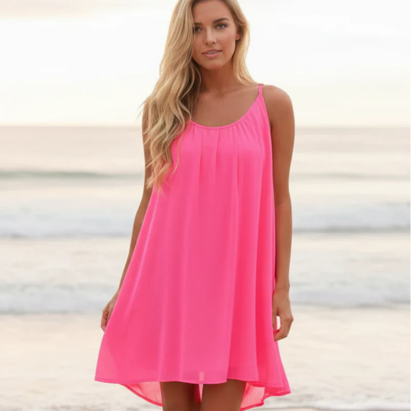 Vestido Mini Sin Mangas Boho para Playa, Cubierta de Playa, con Tirantes Finos, Transparente, de Crochet en la Espalda, Casual para Verano