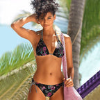 Conjunto de Bikini Triangular de Cintura Baja Floral Boho para Mujeres con Lazos Ajustables – Multicolor
