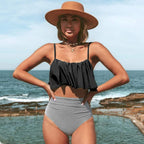 Conjunto de Bikini de Tank Ruffle de Cintura Alta Boho para Mujeres – Multicolor