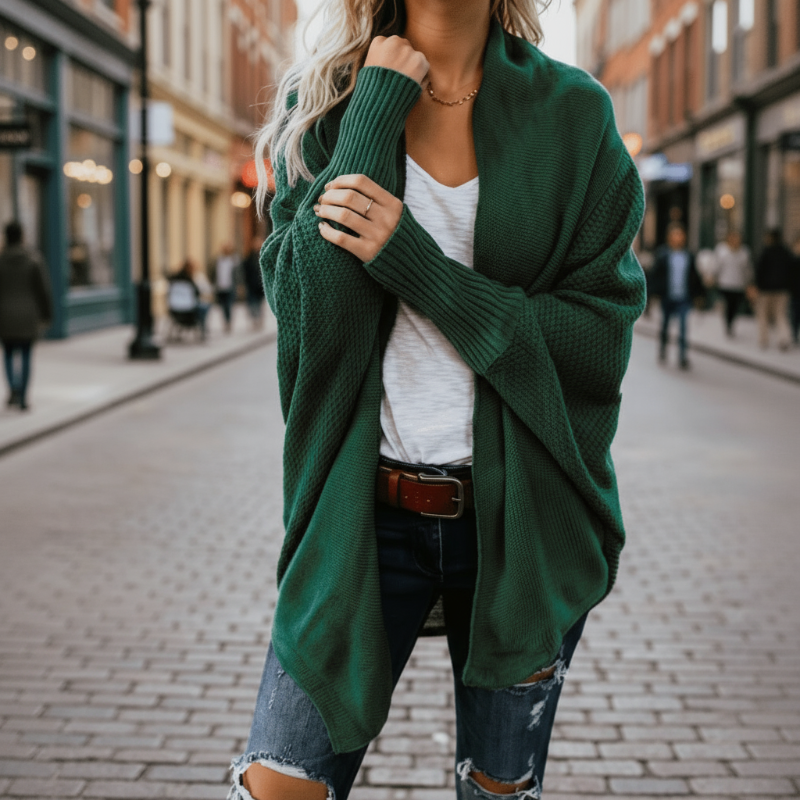 Cárdigan de Punto de Batwing Oversized para Mujer, Abierto por Delante, Estilo Boho, Casual, de Uso Diario – Multicolor