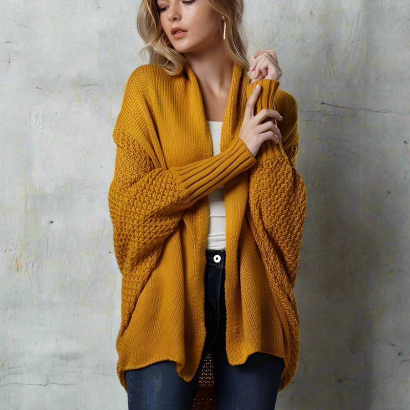 Cárdigan de Punto de Batwing Oversized para Mujer, Abierto por Delante, Estilo Boho, Casual, de Uso Diario – Multicolor