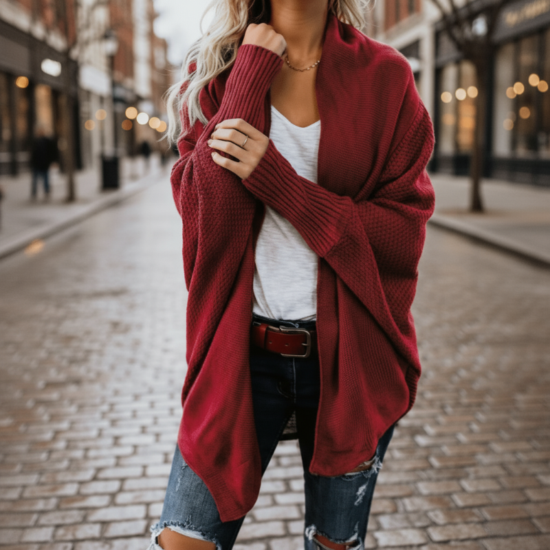 Cárdigan de Punto de Batwing Oversized para Mujer, Abierto por Delante, Estilo Boho, Casual, de Uso Diario – Multicolor