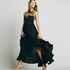 Vestido Largo Halter Sin Espalda Boho Hippie para Mujeres, de Algodón y Rayón, Falda Cascada, Invitada de Boda, Fiesta de Verano – Multicolor